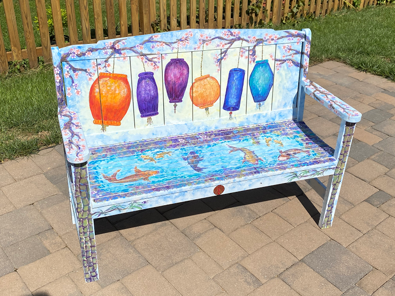 Peaceful Garden, bench painted for fundraiser