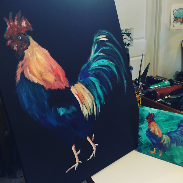 Chickens in acrylic on canvas