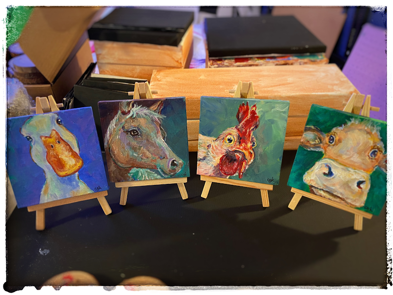 Mini animal paintings w/easel ($40)