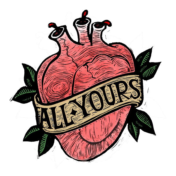 All Yours, hand colored relief print and greeting card