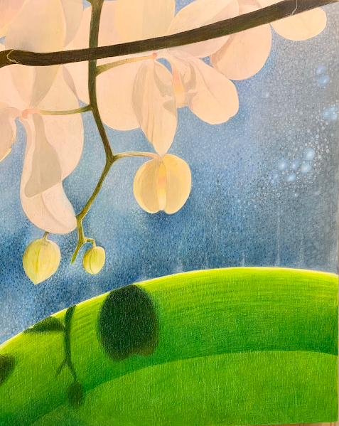 Orchid, mixed media on panel
