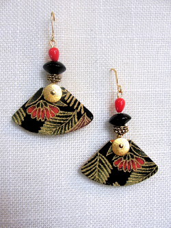 Fan earrings, fiber, beads, findings