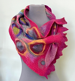 Fuchsia Circles, felted scarf