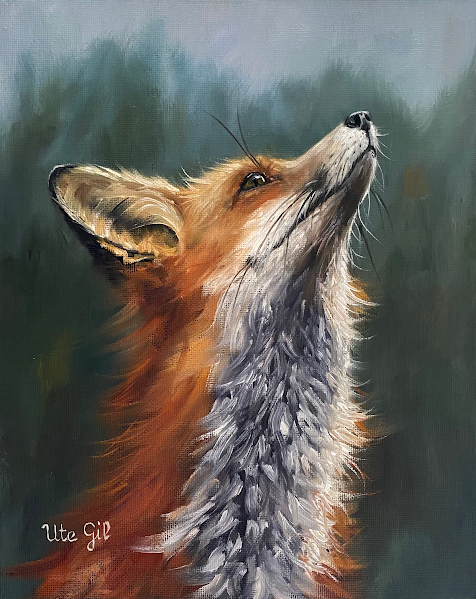 Fox, 10" x 4", oil on canvas, by Ute Gil