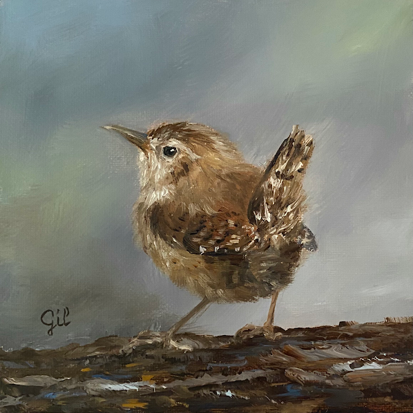 Carolina Wren, 6" x 6", oil on canvas, by Ute Gil Carolina Wren, 6" x 6", oil on canvas, by Ute Gil