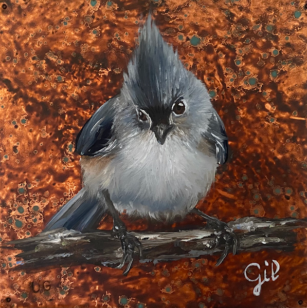 Tufted Titmouse, 4" x 4", oil on copper, by Ute Gil Tufted Titmouse, 4" x 4", oil on copper, by Ute Gil